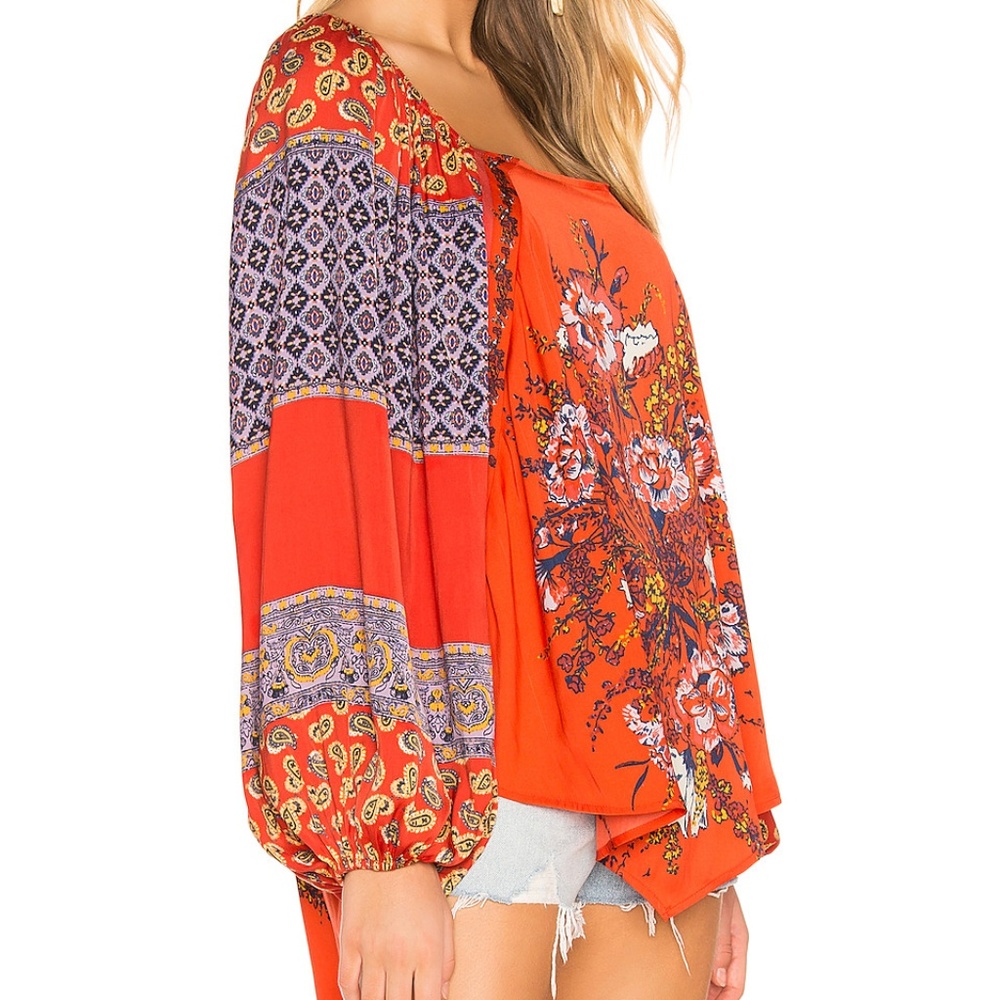 SOLD Free People Positano Boho Print Red Blouse - Picture 4 of 6